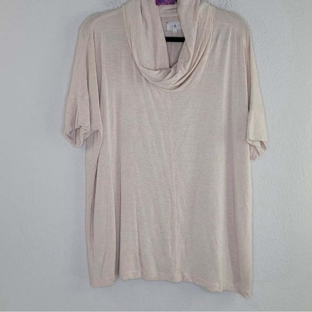 Lou & Grey pink heathered cowl neck short sleeve tunic top Size Large